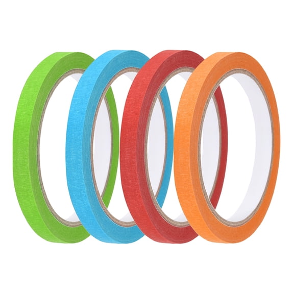 4pcs 3/8" x 22 Yard Colored Masking Tape, Red Orange Blue Green