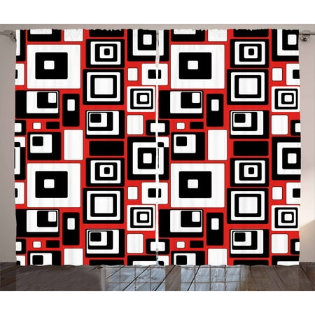 - Abstract Curtains 2 Panels Set, Minimalist Geometric Figures Retro Rectangle Forms Nostalgia Artful Print, Window Drapes for Living Room Bedroom, 108W X 84L Inches, Red Black White, by Ambesonne