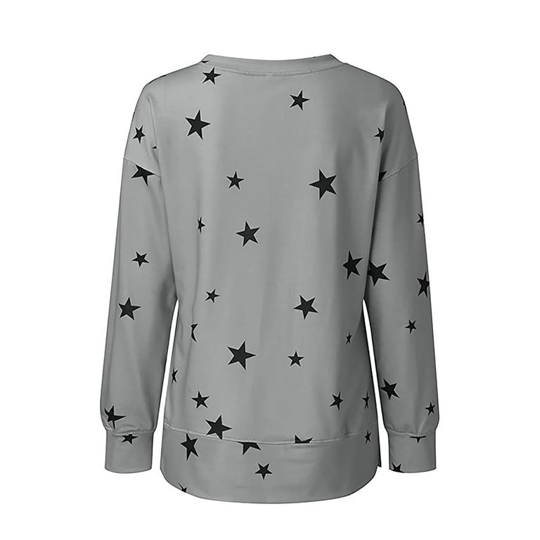 Star Print Basic Sweatshirt for Plus Size Women Round Neck Long