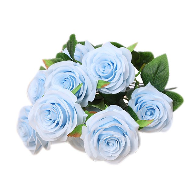 Bearachild 10 cabezas de rosas de seda artificiales, ramo falso, decoración para fiesta en casa y boda Decoración cielo azul claro