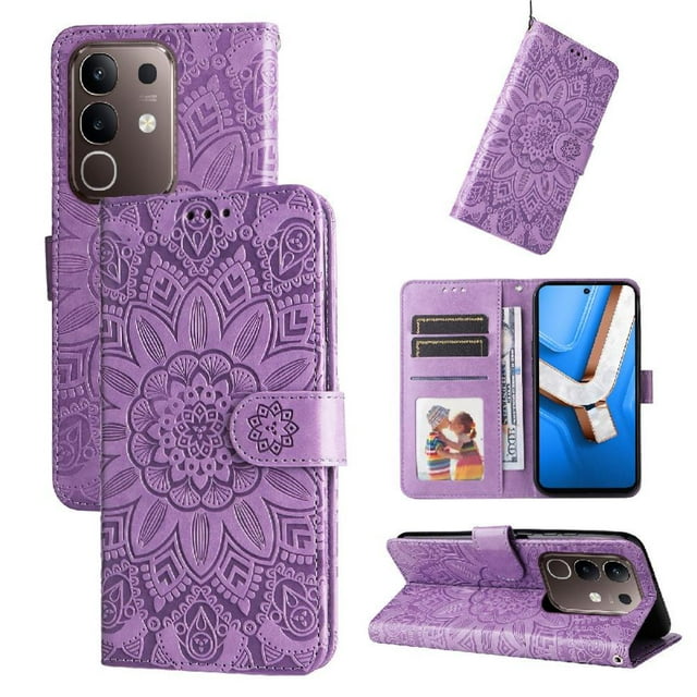 Funda tipo cartera GANGXUN para Vivo Y29 4G , diseño girasol, cuero PU, soporte, cierre magnético, tarjetero
