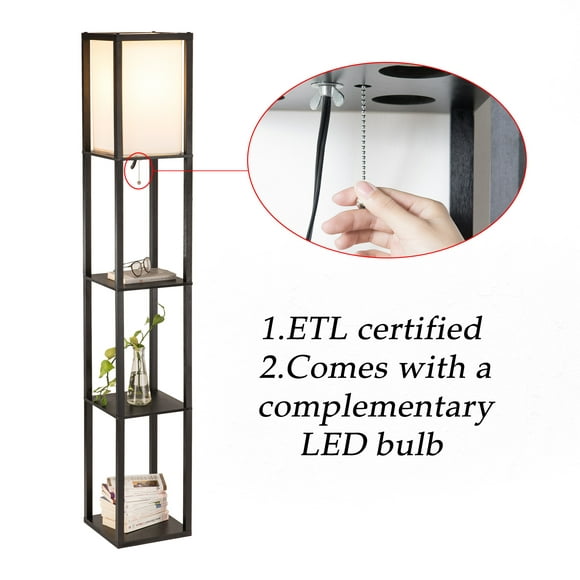Modern Accent Light Wooden Floor Lamp W/Storage Shelves for home décor