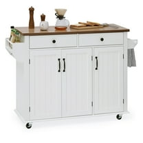 Kitchen Cart on Wheels with Spice & Towel Rack，2 Drawers for Storage