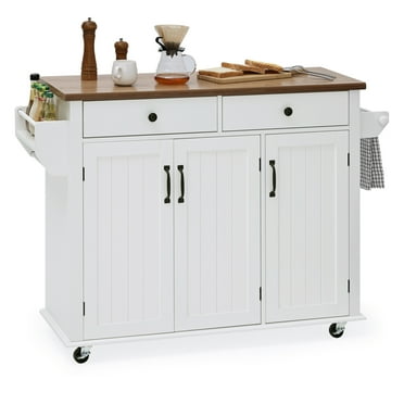 Kitchen Cart on Wheels with Spice & Towel Rack，2 Drawers for Storage