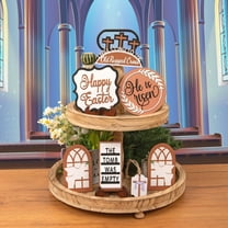 TOPRenddon 8 Pieces Easter Tiered Tray Decor, Happy Easter Decorations Bunny Wood Decor, Rustic Farmhouse Wooden Signs Decorative Ornament Set, Spring Holidays Easter Tray Objects for Home Table