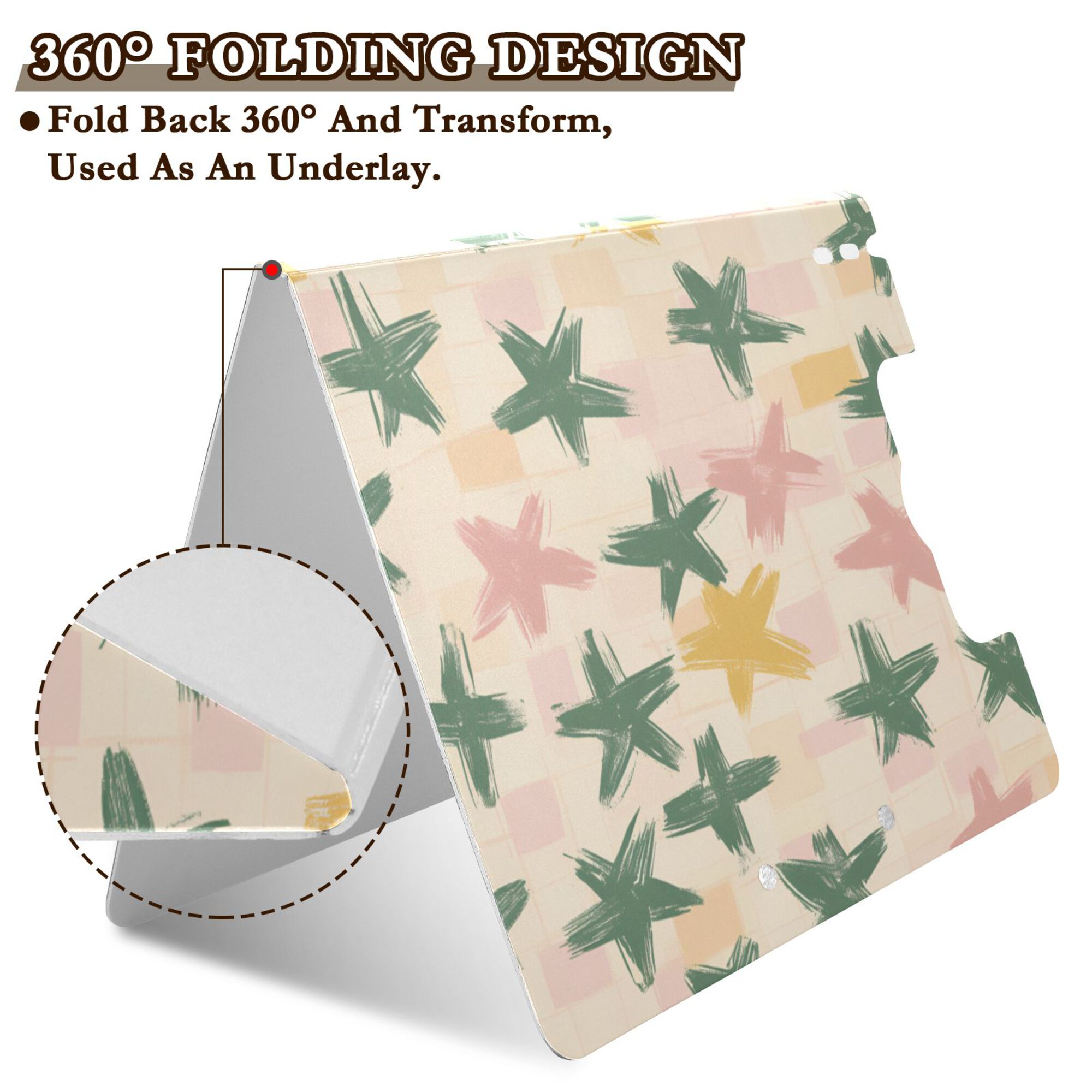 FORMRS A4 Clipboard Folder with Pen Holder Horizontal Foldable School Office Binder, Pastel Pink Stars