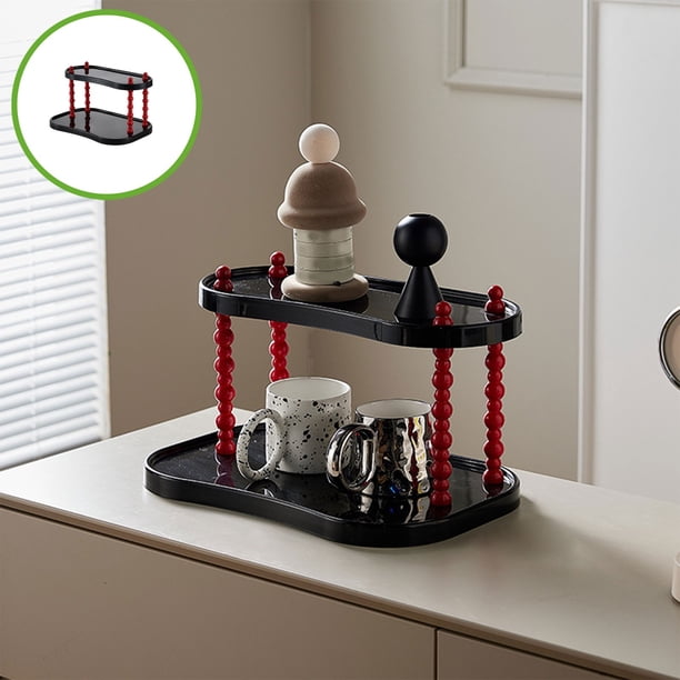 Organizador de estantes multicapa para crema | Estante de escritorio para tazas, cosméticos, maquillaje y libros | Plástico duradero con marco de metal | Soporte elegante y compacto para sala de e