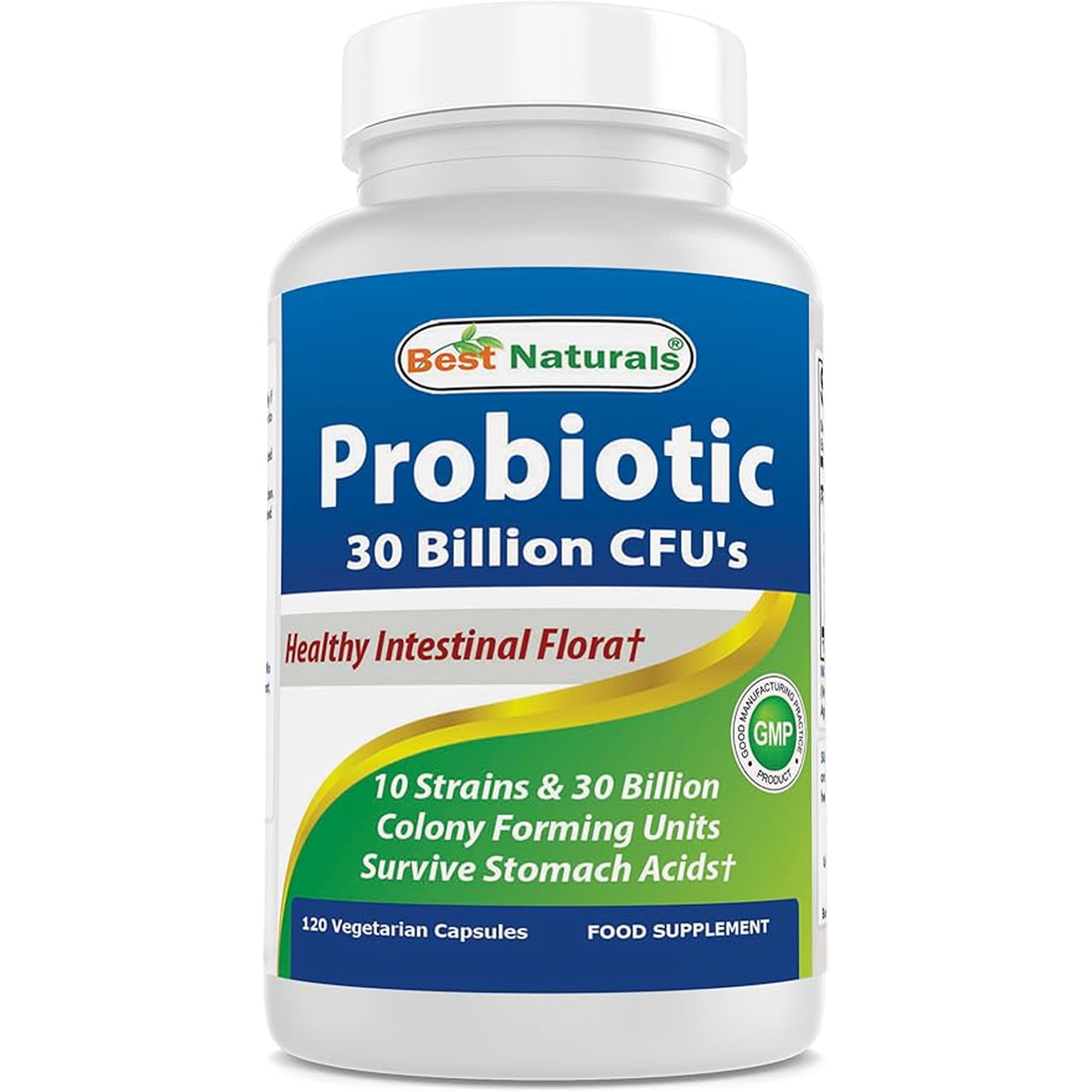 Best Naturals Probiotic 10 Strains & 30 Billion CFU Intestinal Flora 120 Vegetarian Capsules