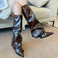 thumbnail image 5 of Women's Fold Over Knee High Boots with Chunky Heel - Pointed Toe Dress Tall Boots, 5 of 11