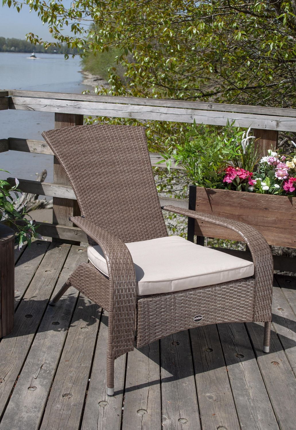 Patioflare Comfort Height Wicker Muskoka Chair - Caramel Brown Wicker with Beige Cushion