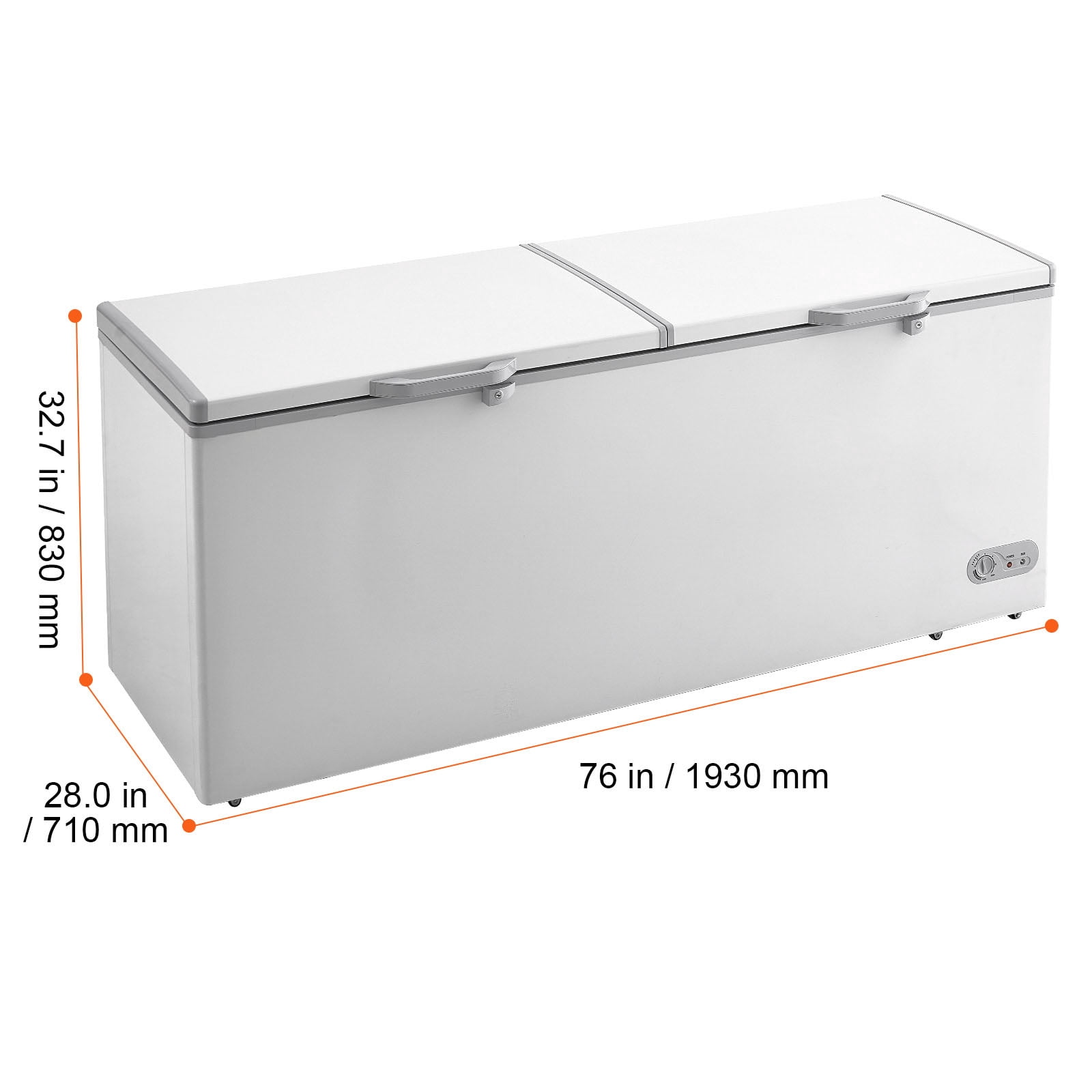 KFFKFF 19.8 Cu.Ft Commercial Chest Freezer, 561L Deep Freezer with Dual Lock Lids, 7-Level Temp Control, LED Light, 4 Removable Baskets & 6 Rolling Wheels for Home Garage