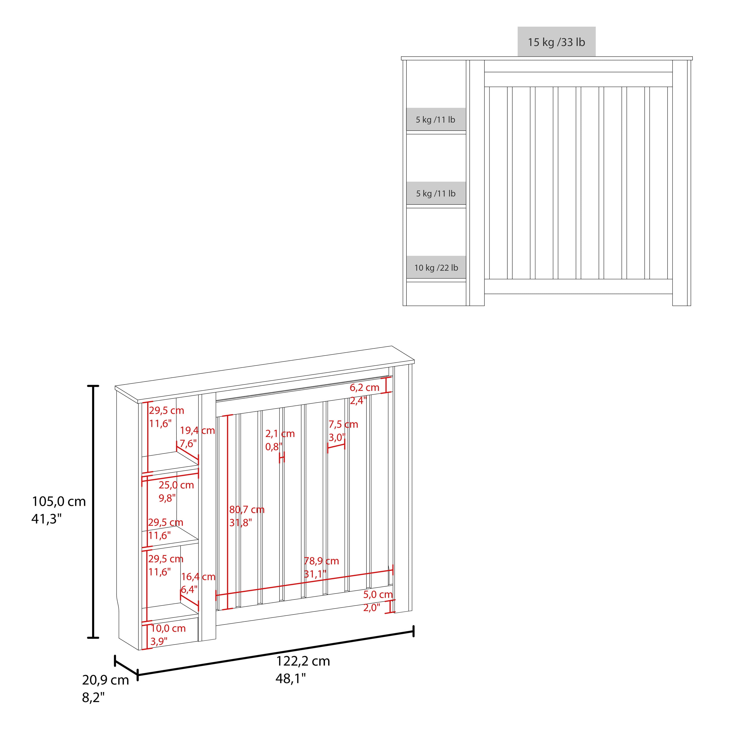 Radiator Cover with Slatted Frame and 3 Shelves, Decorative Heater Cover, Modern Furniture Accent for Living Rooms, Hallways, and Bedrooms