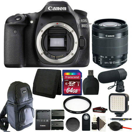 Canon EOS 80D 24.2MP DSLR Camera + 18-55mm + Two Batteries + Advanced Video