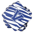 thumbnail image 2 of Letter V Initial Tiger Stripe Blue and White Foam Coaster Set of 4, 2 of 3