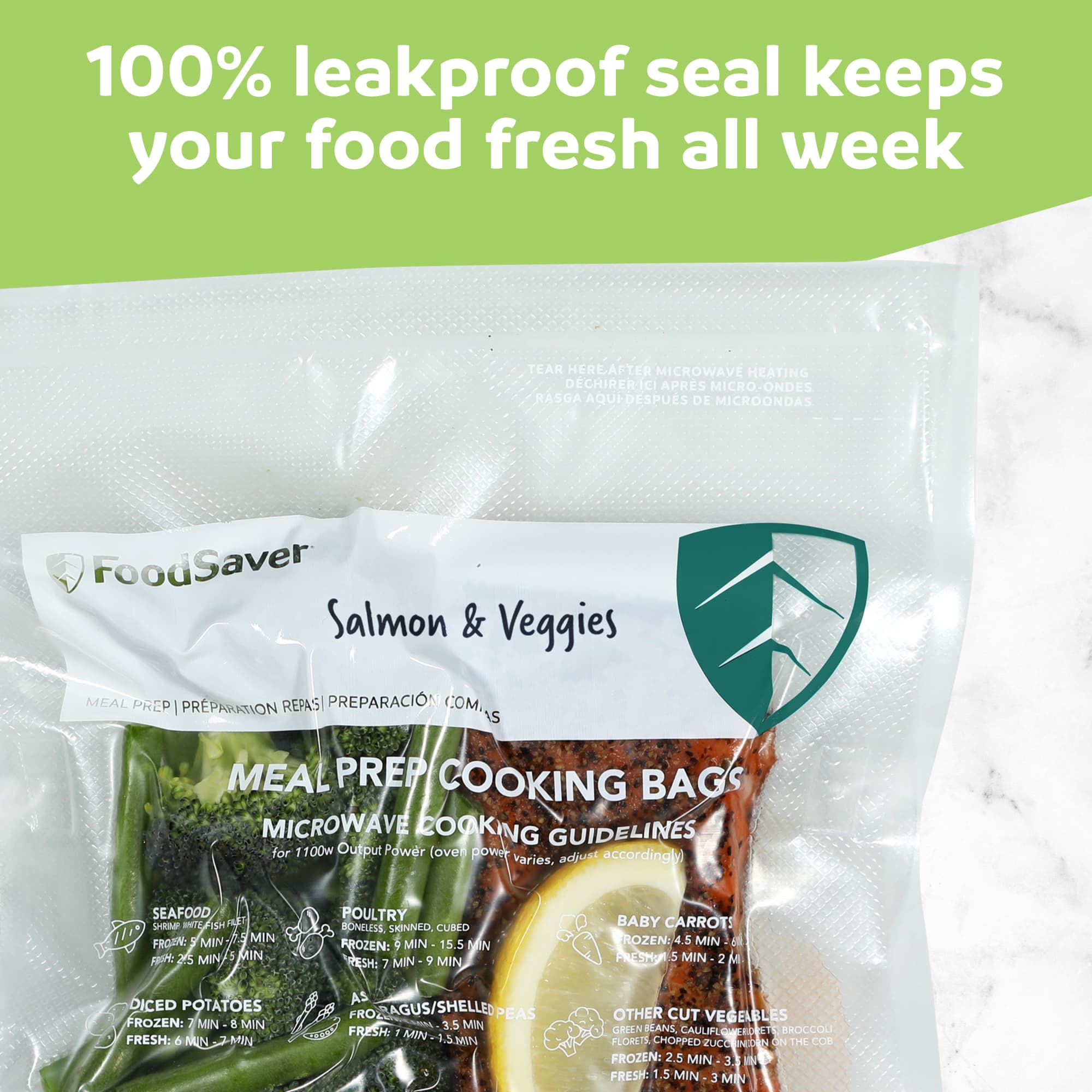FoodSaver Microwavable Meal Prep Bags, 14 Count 1-Quart BPA-Free Vacuum Seal Bags, Cook-in-Bag for Freezer Storage and Sous Vide Cooking