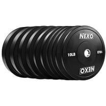 NEXO 260LB Rubber Bumper Plate Set - Premium Matte Black Finish 2x 45LB 2x 35LB 2x 25LB 2x 15LB 2x 10LB Cross Training Weight Plates