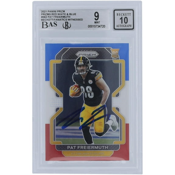 Pat Freiermuth Pittsburgh Steelers Autographed 2021 Panini Prizm Red White & Blue #362 Beckett Fanatics Witnessed Authenticated 9/10 Rookie Card - Fanatics Authentic Certified