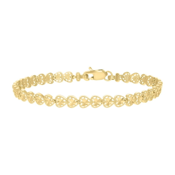 10k Yellow Gold Womens Heart Link Bracelet 7 Inches for Women