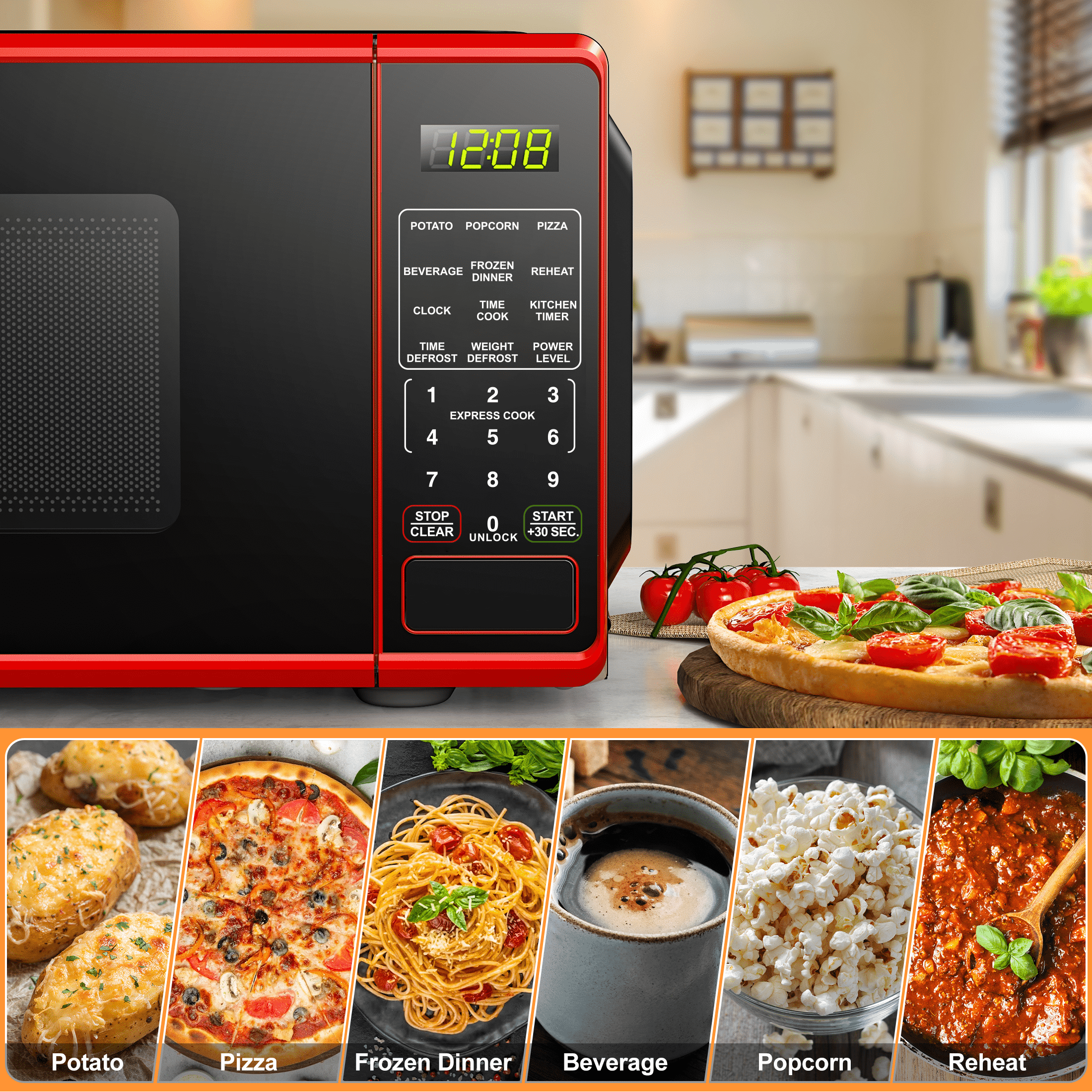 Mainstays 0.7 Cu ft Countertop Microwave Oven, 700 Watts, Red