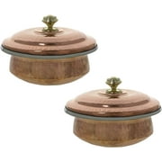 Wonderlist Handicrafts Tableware Indian Set of 2 Copper Serving Bowl Tureens with Lid 500 Ml