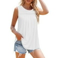 thumbnail image 2 of Lovskoo Summer Tops for Women 2024 Tank Tops Round Neck Sleeveless Casual Solid Color T Shirt Pleated Tank Blouse Tops White, 2 of 8