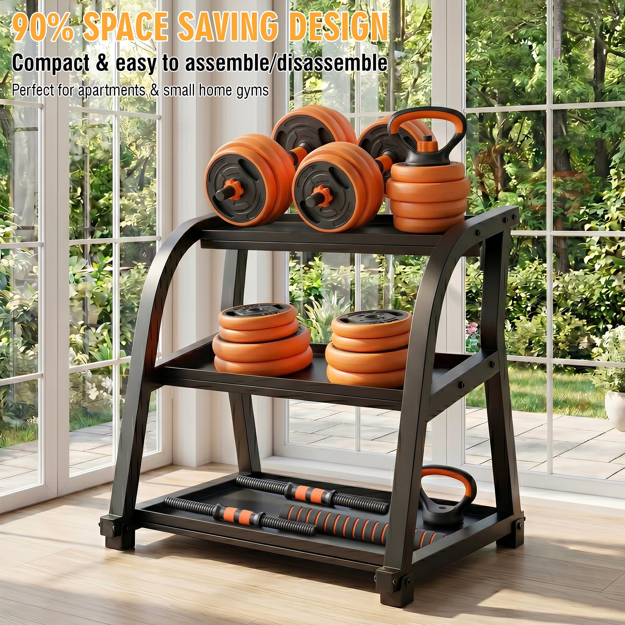 Leumius Adjustable Dumbbell Set,66LBS 4-in-1 Adjustable Weights Dumbbells, Barbell, Kettlebells with Anti-slip Silicone Grip,Weight Set for Home Gym Suit both Men and Women,Orange