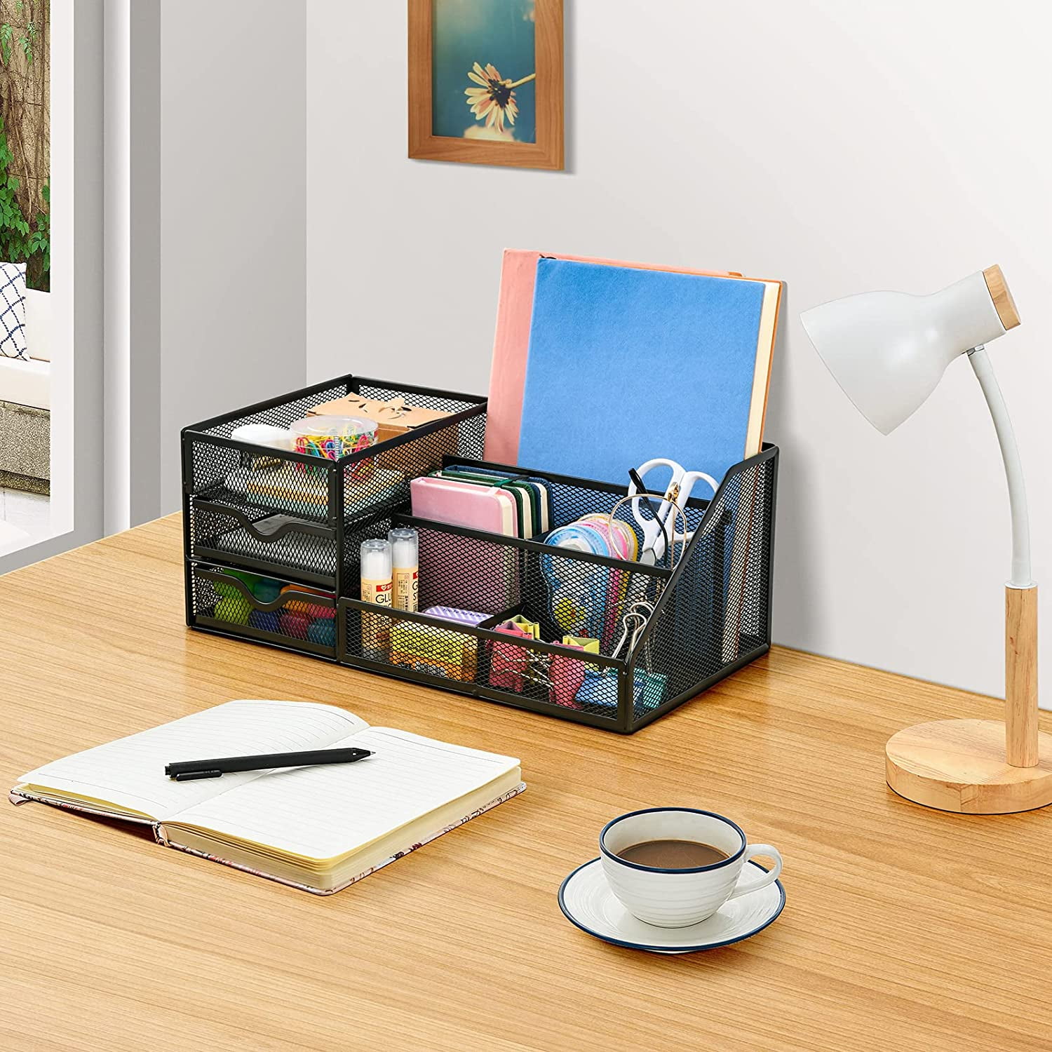 Marbrasse Mesh Desk Organizer with Drawers,, Office Desktop Organization for Office Supplies,（1Pack）