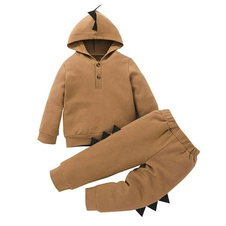 

JIEU Kids Outfit Soft Cotton Warm Crewneck Fashion Leisure Long Sleeved Hooded Personalized Dinosaur Models Suit Clothes Set for Boys Or Girls