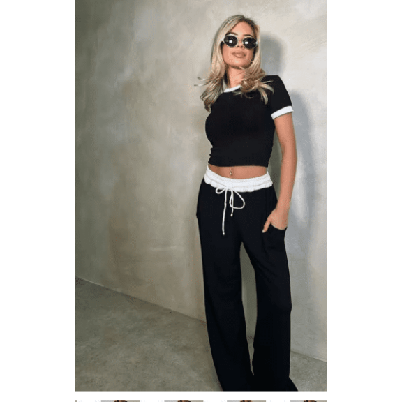 WQD Women's 2 Piece Matching Lounge Sets V Neck Short Sleeve Top Wide Leg Drawstring Sweatpants with Pockets Casual Two Piece Sweatsuits Loungewear Outfits Fashion Clothes for Spring Summer Fall