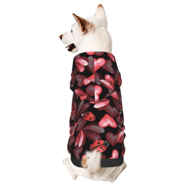 Balery Ladybugs and Red Hearts Sudadera con Capucha para Perros Pequeños – Ropa para Mascotas, Disfraz para Perros y Gatos, Ideal para Fiestas y Cosplay-XX-Large
