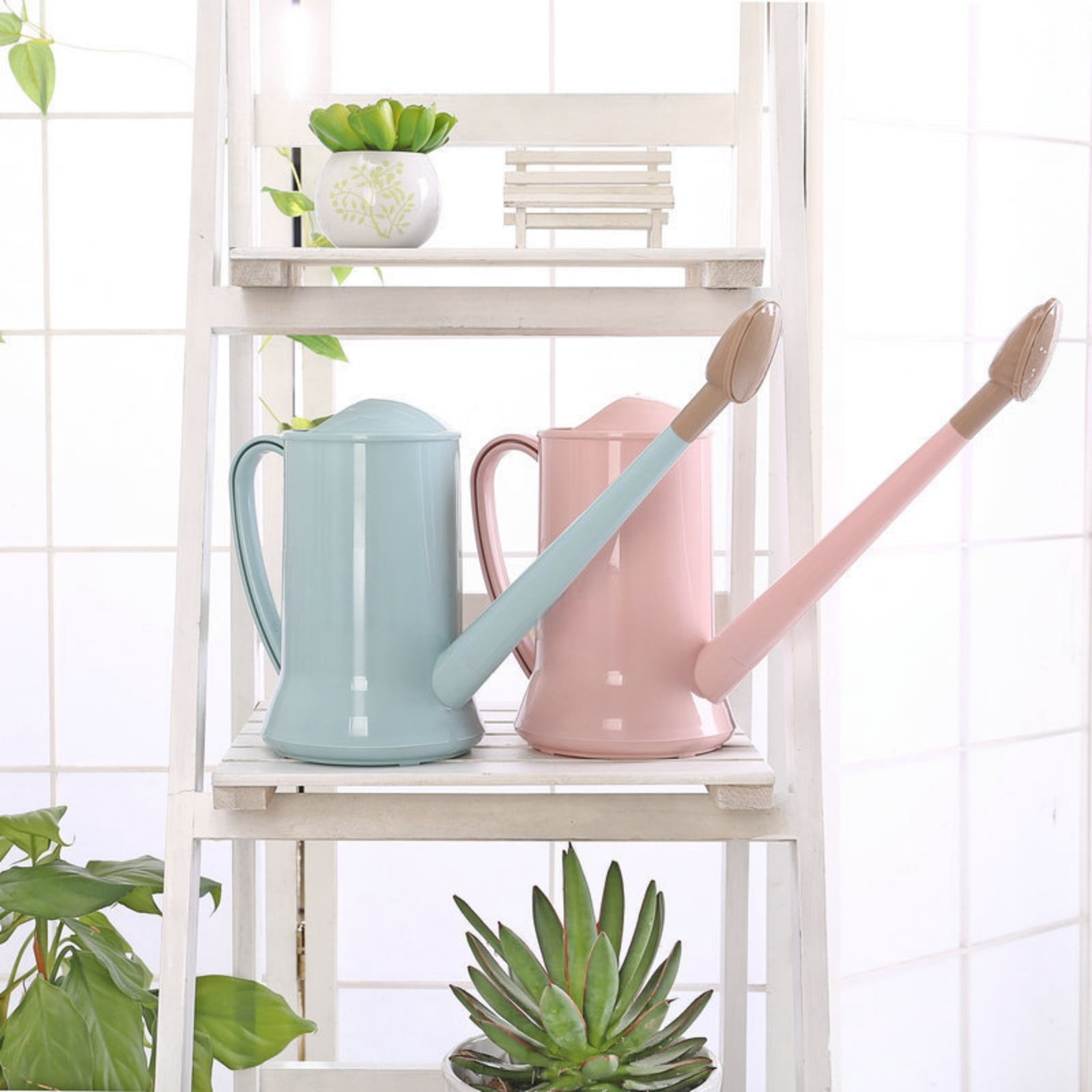 Multi‑Purpose Garden Watering Can 16.5in Lightweight Easy‑Pour Plant Water Pot Ergonomic Indoor Outdoor Flower Waterer for Home Balcony Patio Gardening Beige