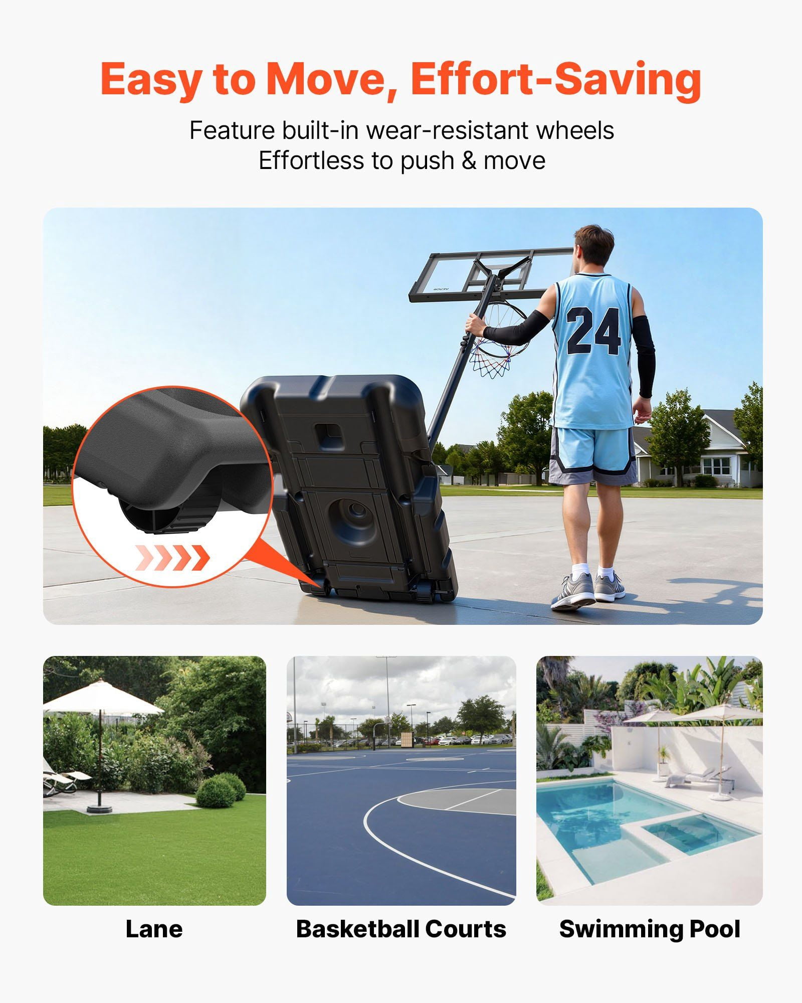 Portable Basketball Hoop 10ft Height Adjustable Goal with 48 Inch PC Backboard Wheels for Kids Teens Adults Driveway Pool School