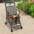 thumbnail image 3 of Wine Red Oxford Folding Shopping Cart Cart With Seat Handbrake Elderly Walking Shopping Cart With Storage Basket, 3 of 10