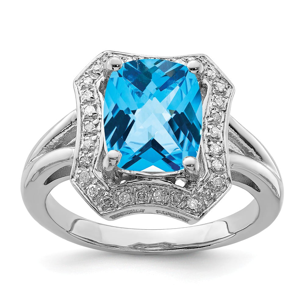 Swiss Blue Square Topaz Solid 925 Sterling Silver Engagement Wedding Rings