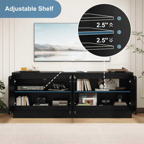 63-Inch TV Stand with 4 Storage Doors and Cable Holes, Low-Profile Media Console, Modern Entertainment Cabinet for Living Room, Black