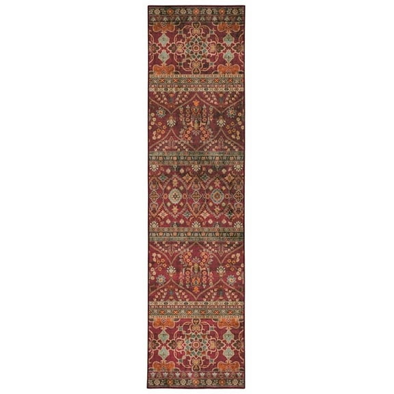 Linon Washable Wesson Polyester 2'x8' Rug in Garnet Red