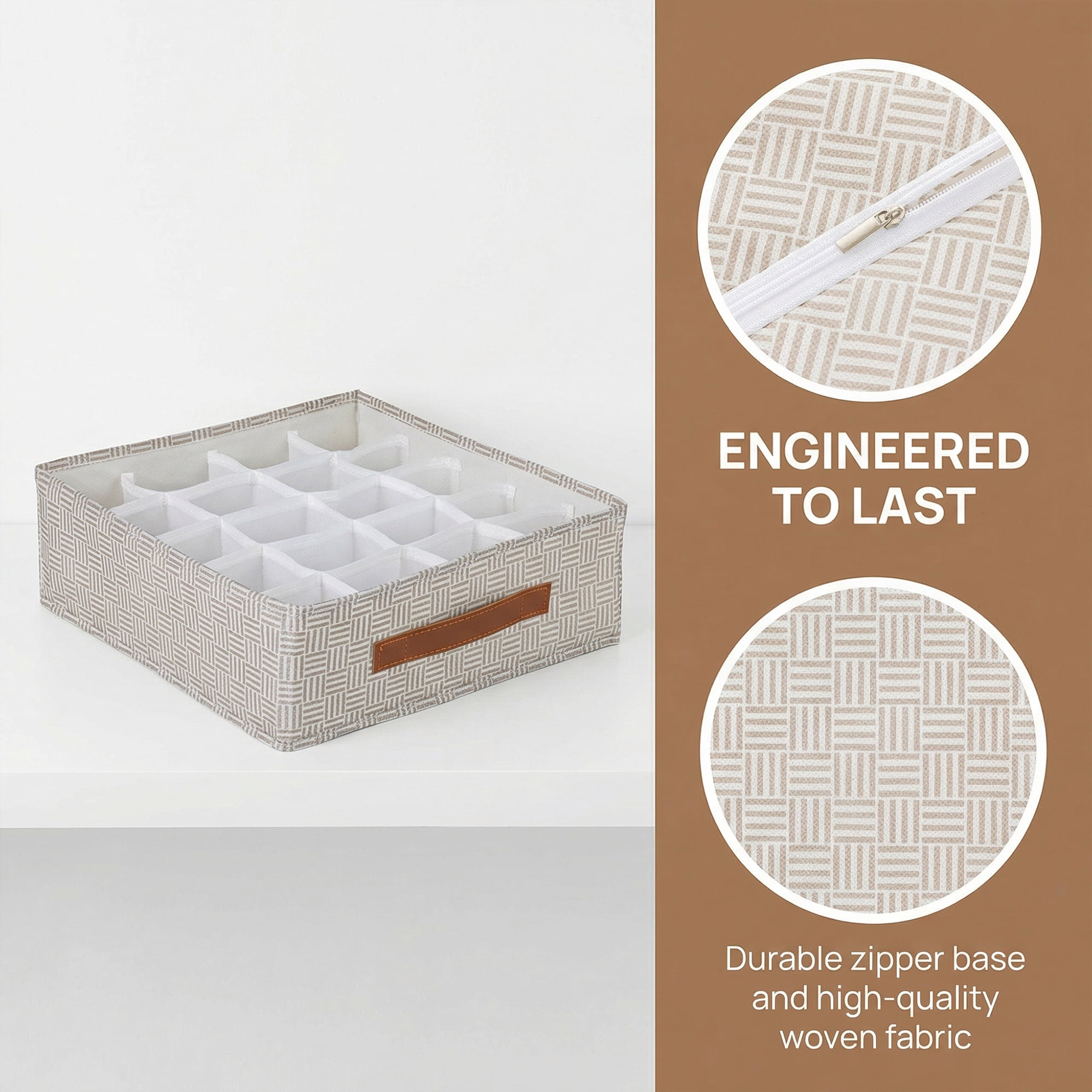 Unique Bargains Collapsible Fabric Storage Bin for Closet Light Coffee-20 grid