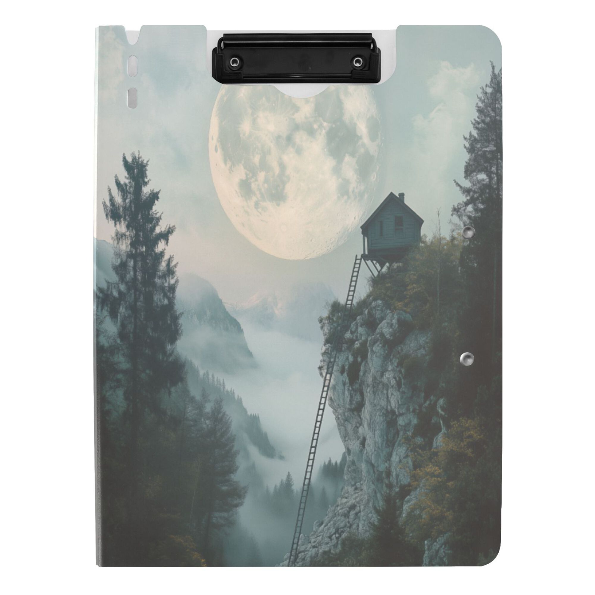 FORMRS A4 Clipboard Folder with Pen Holder Horizontal Foldable School Office Binder, Moon and House