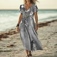 thumbnail image 2 of Simua Long Dress for Women Boho Maxi Dress Summer V-neck Short Sleeve Swing A-Line Party Beach Sundress, 2 of 5