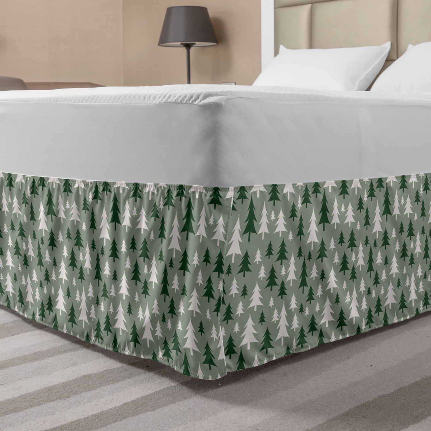 Christmas Bed Skirt, Repetitive Pine Tree in an Organic Nature Theme