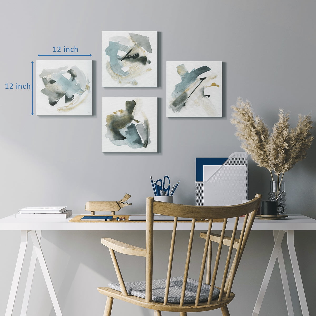Wexford Home Abstract Wall Art Watercolor Canvas Prints Modern Artwork Décor for Living Room Bathroom Bedroom 32 x 32 inches, Set of 4