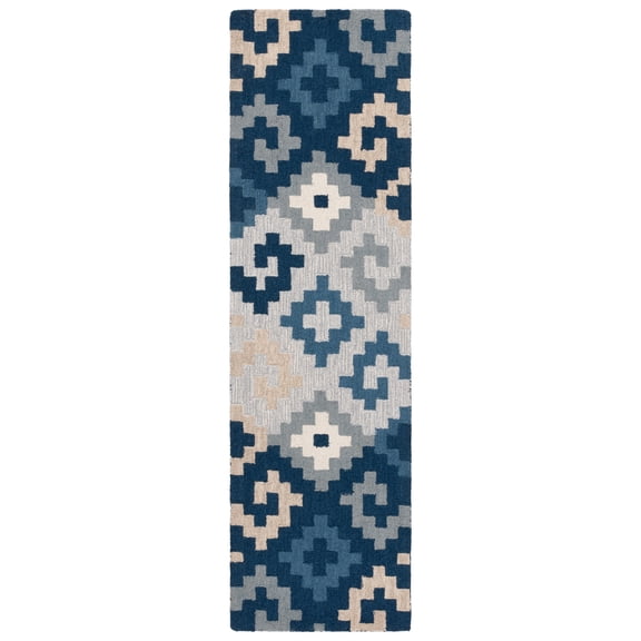 SAFAVIEH Metro Amable Geometric Runner Rug, Blue/Ivory, 2'3" x 8'