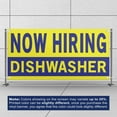 thumbnail image 3 of Now Hiring Dishwasher 13 oz Heavy Duty Vinyl Banner Dishwasher Jobs Available Help Wanted Sign for Business Advertising Indoor/Outdoor Single-Sided with Metal Grommets (4x8 ft, Ye & Bl), 3 of 6