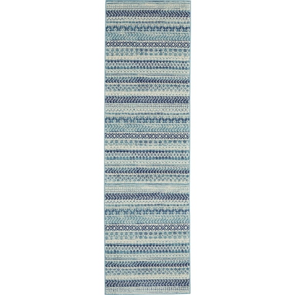 2’ x 8’ Navy Blue Ornate Stripes Runner Rug
