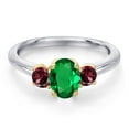 thumbnail image 3 of Gem Stone King 925 Silver and 10K Yellow Gold Green Nano Emerald and Red Rhodolite Garnet Engagement Ring for Women | 1.04 Cttw | Oval 7X5MM | Gemstone May Birthstone | Size 9, 3 of 6