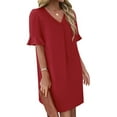thumbnail image 5 of LNWUY Summer Casual Shift Dress for Curvy Women V Neck Ruffled Sleeves Loose Shirt Dresses with Pockets 2025 Red XL, 5 of 9