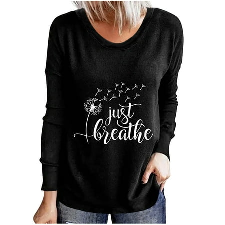 

Ladies Casual Regular Print Round Neck Loose Long Sleeve Top Plus Size Loose Fit Sweatshirt Pullover