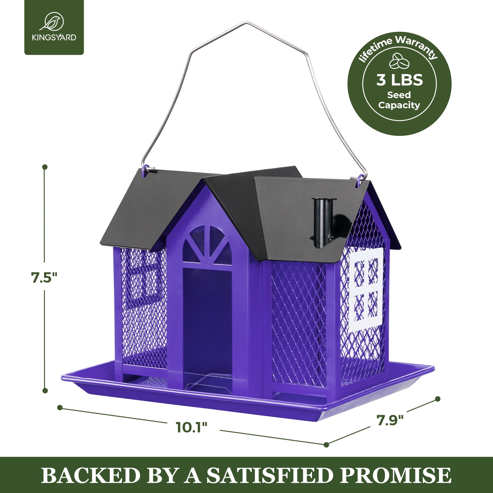Kingsyard Weatherproof Metal Bird Feeder House, Triple Feeders for Outside Finch Cardinal, Purple