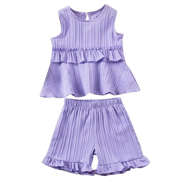 Odeerbi 0-6 Años Niña Conjunto de Verano Camiseta de Tirantes Con Volantes de Algodón Conjunto de Dos Piezas Sin Mangas