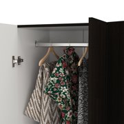 Depot E-Shop Itaca Armoire with 2 Double Door Cabinets, Drawer, 5 Interior Shelves, Lower Cabinet, and Hanging Rod, Black / White